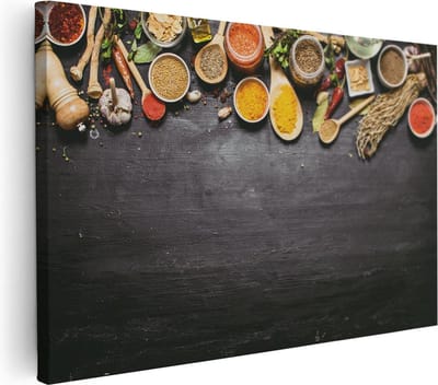 Artaza Canvas Schilderij Specerijen - 30x20 cm - Klein - Keuken Wanddecoratie - Muurdecoratie Kruiden - Kamer Accessoires