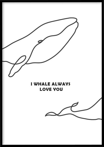 Poster Whale Love You - 30x40 cm - Line art poster - Kinderkamer poster - Exclusief fotolijst - WALLLL