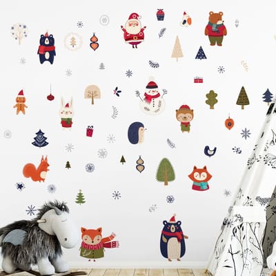Kerstbosdierenstickers voor kerstavond - Zelfklevende kerststickers - Feestelijke decoraties - 100x110cm