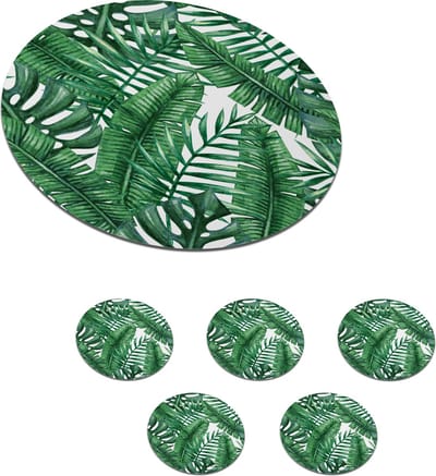Onderzetters voor glazen - Rond - Patronen - Palm - Bladeren - 10x10 cm - Glasonderzetters - 6 stuks