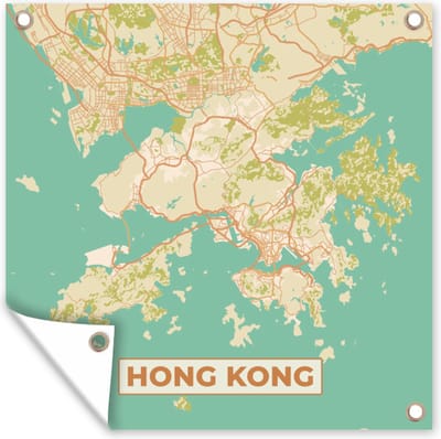 Tuin poster Kaart - Hong Kong - Stadskaart - Vintage - Plattegrond - 200x200 cm - Tuindoek