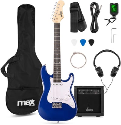 Kinder gitaar - MAX GigKit Junior 3/4 - Elektrische gitaar kind - Compleet met accessoires - Blauw