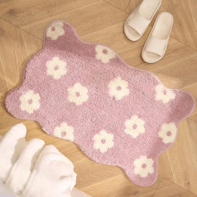 Tapis de salle de bain à damier rose, absorbant et à séchage rapide, tapis de salle de bain épais et floqué 50x80cm