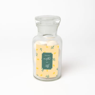 Apothekersfles - Bruisballen - Ontspanning - Meter vragen - Wil jij mijn meter zijn - Meter vragen cadeau - Lemon botanical design