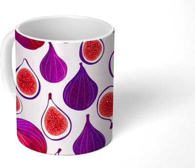 Mok - Koffiemok - Vijgen - Roze - Paars - Mokken - 350 ML - Beker - Koffiemokken - Theemok
