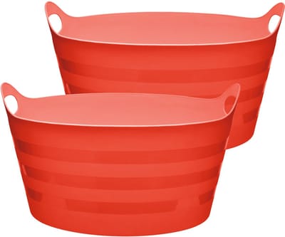 Garronda 15L 2-Pack flexibele kunststof kuip – Voederbak – Emmer – Tubtrug – Wasmand – Rood - GD-STIC-ElasticBasket