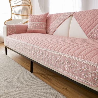 1 stuks Wafel Quilt Vier Seizoenen Anti-Slip Bankovertrek Met Sneeuwvlok Kant Decor, Bankovertrek Deken Moderne Woonkamer 70 * 70cm gray