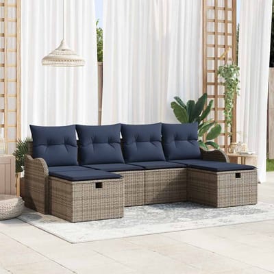 vidaXL - Bankstel - 6 - st - 6-Aantal - zitplaatsen - Grijs - en - Marineblauw