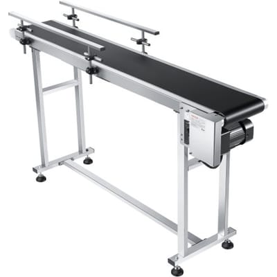 VEVOR Transportband 1498,6 x 198,1 mm Transporttafel Robuuste roestvrijstalen gemotoriseerde transportband voor inkjetcoderingstoepassingen Aangedreven PVC-band Verstelbare snelheid (dubbele vangrail)
