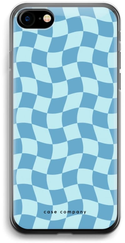 Case Company® - Hoesje geschikt voor iPhone SE 2020 hoesje - Grid Blauw - Soft Cover Telefoonhoesje - Bescherming aan alle Kanten en Schermrand