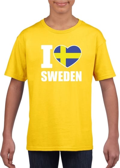 Geel I love Sweden / Zweden supporter shirt kinderen - Zweeds shirt jongens en meisjes 110/116