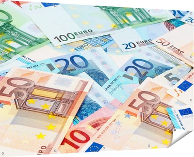 Gards Tuinposter Euro Geld Biljetten - Briefjes - 180x120 cm - Tuindoek - Tuindecoratie - Wanddecoratie buiten - Tuinschilderij