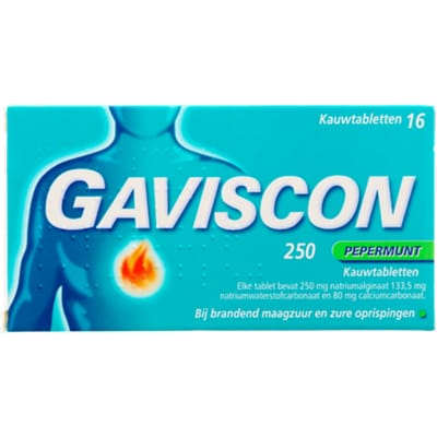 Gavison Pepermunt Kauwtabletten 250 mg - Maagzuurremmers - 16 stuks