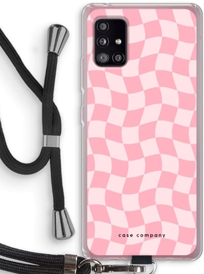 Case Company® - Hoesje met koord geschikt voor Samsung Galaxy A51 5G hoesje met Koord - Grid Roos - Telefoonhoesje met Zwart Koord - Bescherming aan alle Kanten en Over de Schermrand