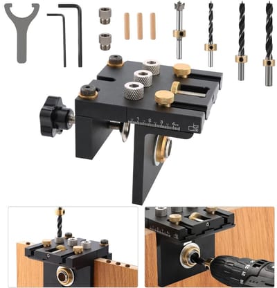 Boormal Met 6/8/10/15 mm Boren - Geanodiseerde Aluminiumlegering - Verstelbare Geleider Schaalverdeling - Voor Houtbewerking En Deuvelverbindingen - Zwart