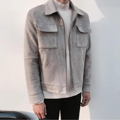 Suède Jas Heren Lente en Herfst Koreaanse Stijl Trendy Veelzijdige Tops Casual Herfst en Winter Leren Kleding M grijs