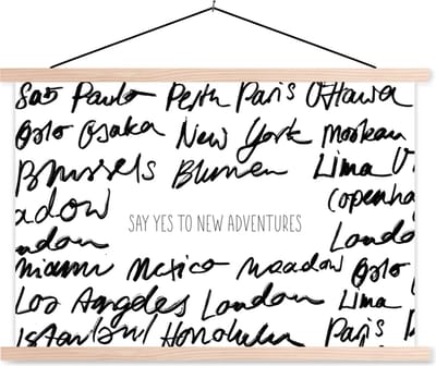 Posterhanger incl. Poster 90x60 cm - Schoolplaat - Spreuken - Quotes - Say yes to new adventures - Mexico - Textielposter - Blanke latten