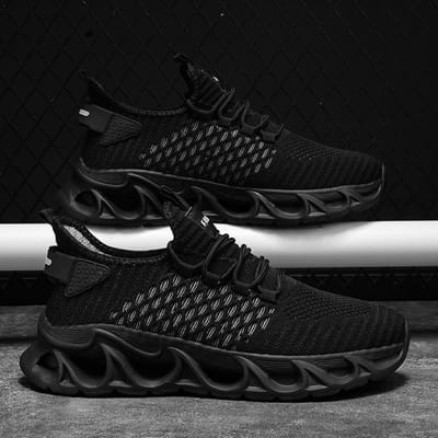 Zomerse mesh joggingplatform, ademend, veterschoen, schokabsorberend, comfortabel, nieuwe casual herensneakers 46 black