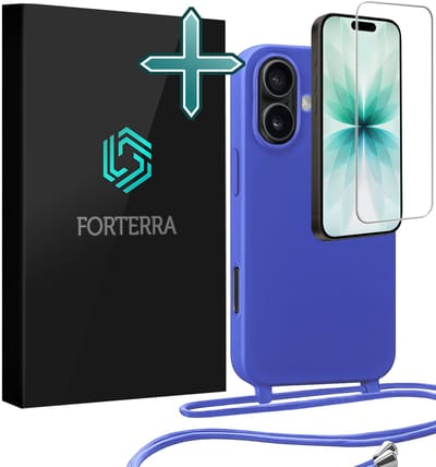 Hoesje Geschikt voor iPhone 17 Case Siliconen Hoes Met Koord Met Screenprotector - Hoes Geschikt voor iPhone 17 Met Telefoonkoord Hoesje Backcover - Felblauw