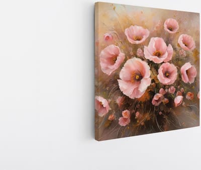Saammp Canvas Schilderij - Roze bloemen - Abstract - 20x20 - Foto op canvas - Wanddecoratie - Muurdecoratie - Kantoor Decoratie