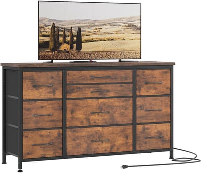 Tv-meubel -Commode met lades en stopcontact- 10 lades- multifunctioneel- voor slaap- en woonkamer- stabiel en duurzaam dressoir- 120 x 40 x 70 cm