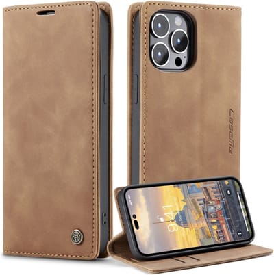 CaseMe Hoesje - Geschikt voor iPhone 14 Pro Max Hoesje - CaseMe 013 Book Case - Bruin