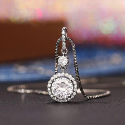 Mode Ronde Cubic Zirconia Hanger Ketting Voor Vrouwen Zilverkleurig Verloving Bruiloft Bruids Ketting Trendy Feest Sieraden 45cm gray