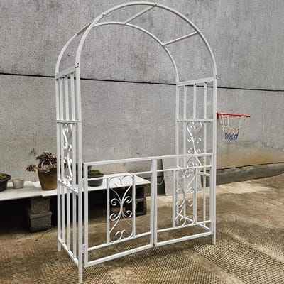 Rozenboog met Poort - Tuinboog Prieel - Klimplanten Ondersteunen - Afsluitbaar Ontwerp - 210 cm Hoog - Wit