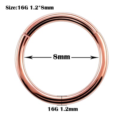 Chirurgisch Staal 316L Piercing ring Rose gold- 8mm - Dikte 1.2mm piercing helix - piercing oor - ring piercing- Anti allergie piercing - Ringetje geschikt voor Helix, Tragus, Septum, Lip, Neus & wenkbrauw piercing-