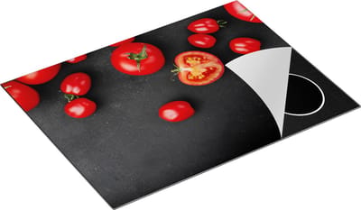 Chefcare Inductie Beschermer Tomaten op Zwarte Marmer - 70x50 cm - Afdekplaat Inductie - Kookplaat Beschermer - Inductie Mat