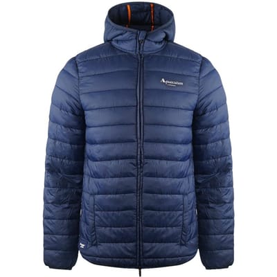 Aquascutum Gewatteerde heren Jas met kap en logo (Marineblauw)