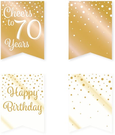BTH - Slingers - 70 Jaar - Goud-Wit - Slingers Verjaardag - Vlaggenlijn - 70 Jaar Verjaardag Versiering - Versiering