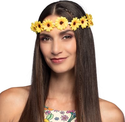Boland - Hoofdband Zonnebloemen Geel - Één maat - Volwassenen - Vrouwen - 60's & 70's - Hippie & Flower Power- Elfje - Hawaii - Ibiza - Festival
