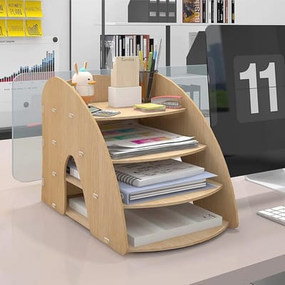 4 Tiers Houten Bureau Organizer voor Documenten