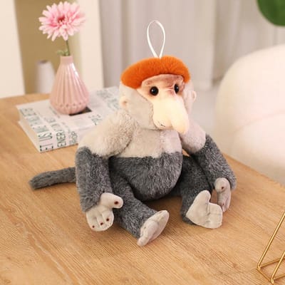 Singe à long nez réaliste de 33 cm Jouet en peluche drôle Animal sauvage doux Poupée apaisante Cadeau d'anniversaire créatif 33cm gris foncé