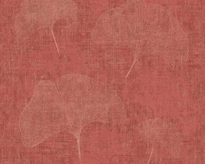 GINGKO BLAD BEHANG - Rood Zilver - AS Creation Borneo