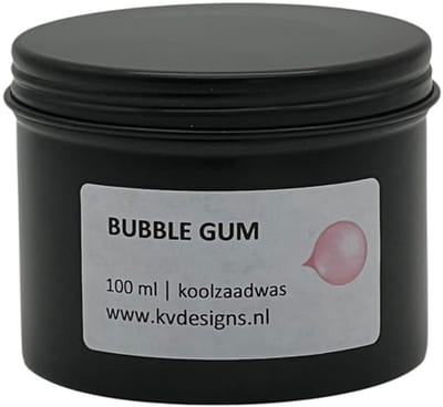 Geurkaars 100ml – Bubble Gum – Handgemaakt van Koolzaadwas – 40 branduren – KV DESIGNS