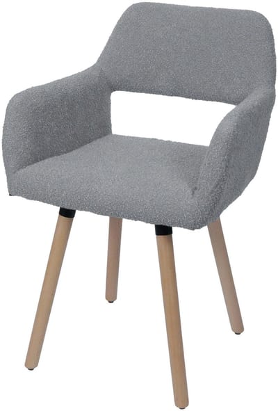 Eetkamerstoel MCW-A50 II, stoel keukenstoel gestoffeerde stoel, hout stof/textiel bouclé (450g/m²) MVG ~ grijs