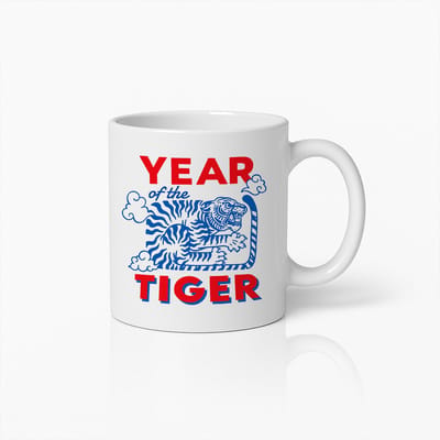 Year of the Tiger Mok – 330ml Chinese Dierenriem Koffiemok met Blauw Rood Design – Perfect Cadeau voor Tijgerjaar Geborenen & Aziatische Cultuurliefhebbers