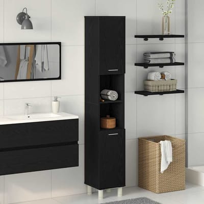 vidaXL - Badkamerkast - Zwart - Eiken - 30 - x - 30 - x - 179 - cm - Bewerkt - hout