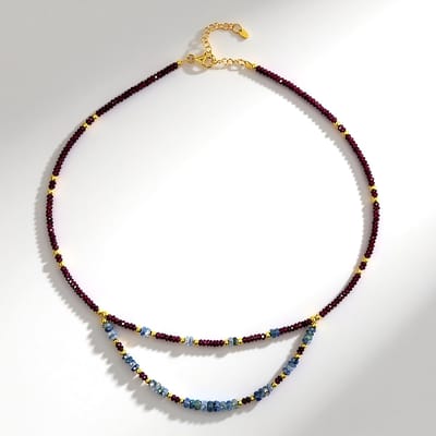 Cavill - Elegante Zilveren Halsketting 925 Sterling Verguld - Mozambique Granaten 4.29 ct + Nepal Kyaniet 17.78 ct + Gouden Hematiet 12.35 ct