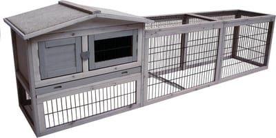 Konijnenhok met ren – Extra groot konijnenhok voor buiten met nachthok en uitloopren – 230x53x70 cm – Flamingo Konijnenhok Jumbo Cottage Grijs