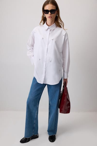 Touché Privé - Blouse met steentjes - Wit - Dames