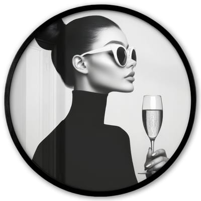 Poster in lijst Rond - Fotolijst 40x40 cm - Posters - Vrouw - Champagne - Modern - Ronde posterlijst zwart - Decoratie - Wanddecoratie woonkamer - Muurdecoratie slaapkamer