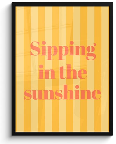 Poster in lijst - Fotolijst 60x80 cm - Posters - Gestreept - Geel - Sunshine - Letters - Posterlijst zwart - Decoratie - Wanddecoratie woonkamer - Muurdecoratie slaapkamer