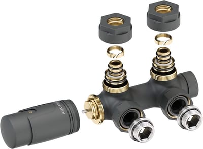 Radiatorkraan Thermostaat - Verwarming Aansluiting - Temperatuur Regelen - Universele Aansluitset - 50mm Middenaansluiting - Antraciet