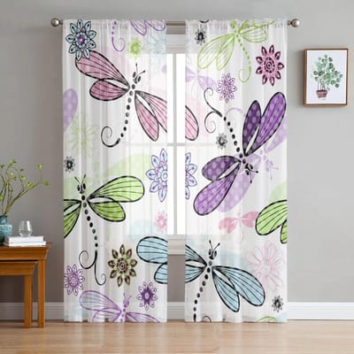 Libelle Lente Stippen Patroon Raamgordijn voor Slaapkamer Transparant Gordijn voor Woonkamer Luxe Tule Gordijn voor Keuken 135W x 114H(cm) white