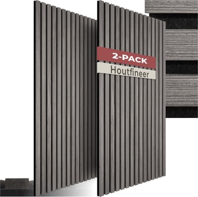tectake® Akoestische Panelen - Set van 2 - Akoestisch Wandpaneel - 50 x 110 cm - 1,1 m² - Wandpanelen met Aanpasbare Grootte - Lattenwand van MDF en Houtfineer - Geluidsisolatie - Stijlvolle Wanddecoratie - Eenvoudige Montage - Eiken Lichtgrijs