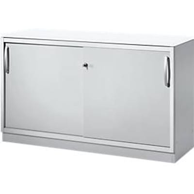 Schäfer Shop  Genius Schuifdeurkast TETRIS SOLID, 2 ordnerhoogten, B 1200 x H 818 mm, middenwand, 19 mm afdekplaat, wit/blank aluminium