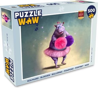 Puzzel Nijlpaard - Bloemen - Ballerina - Pompons - Portret - Kids - Legpuzzel - Puzzel 500 stukjes